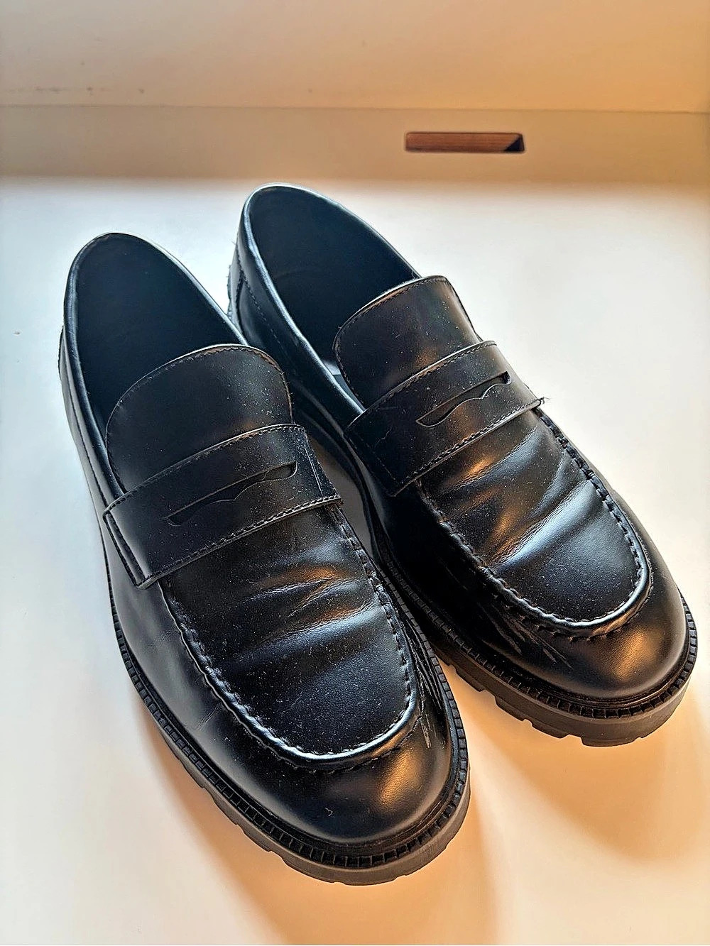Zara Leather Track Penny Loafers Black Loafers EUR 44 Like New